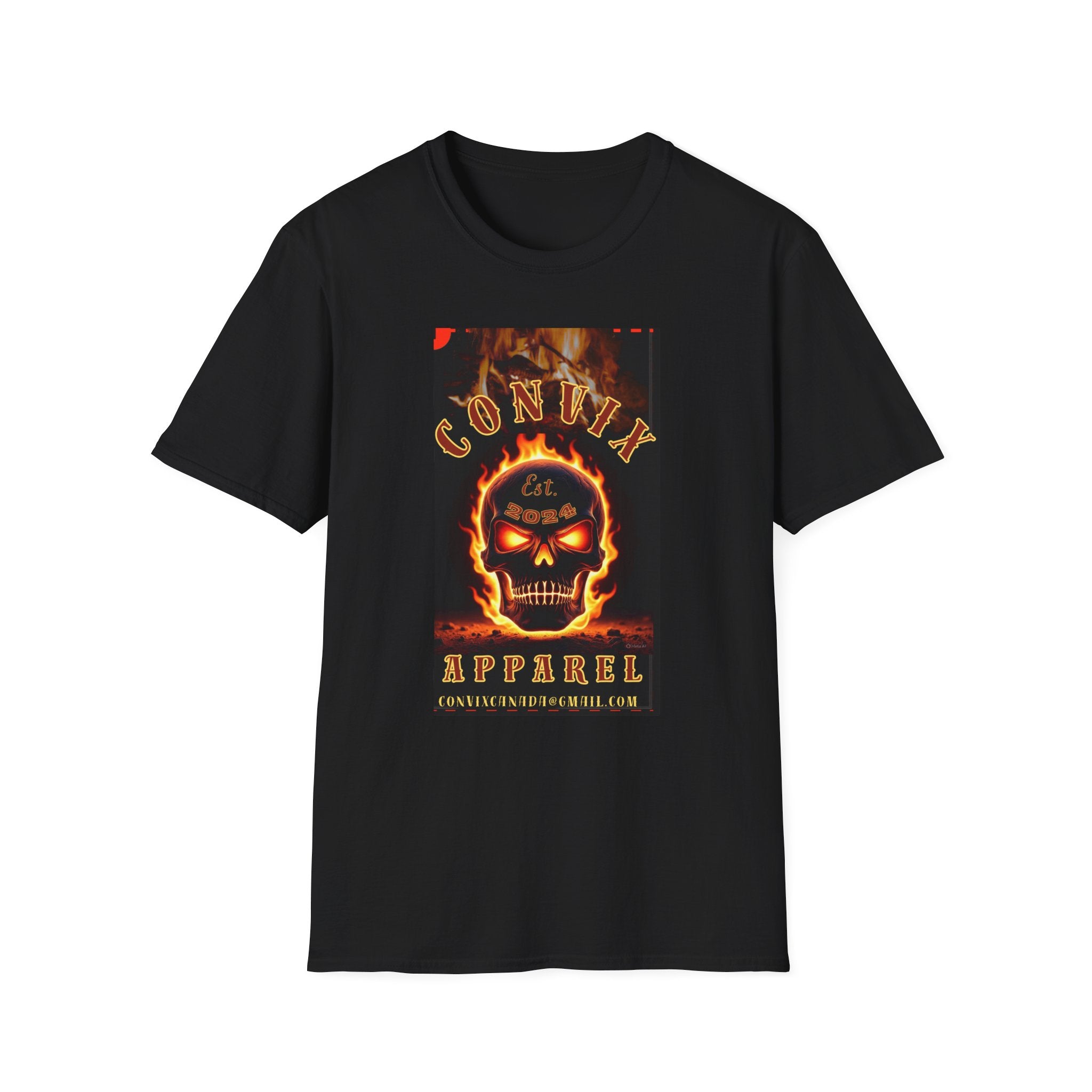Convix Apparek Flaming Skull Logo T-Shirt, Black or Orange