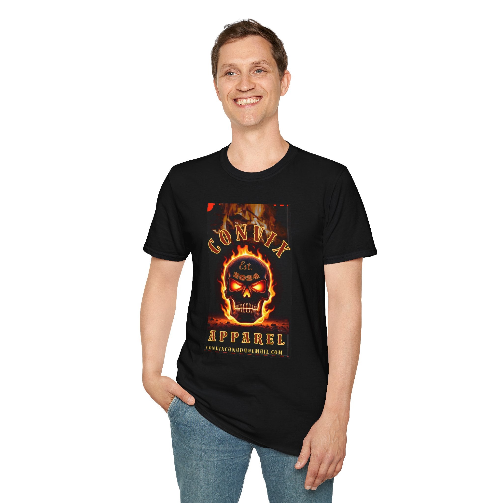 Convix Apparek Flaming Skull Logo T-Shirt, Black or Orange